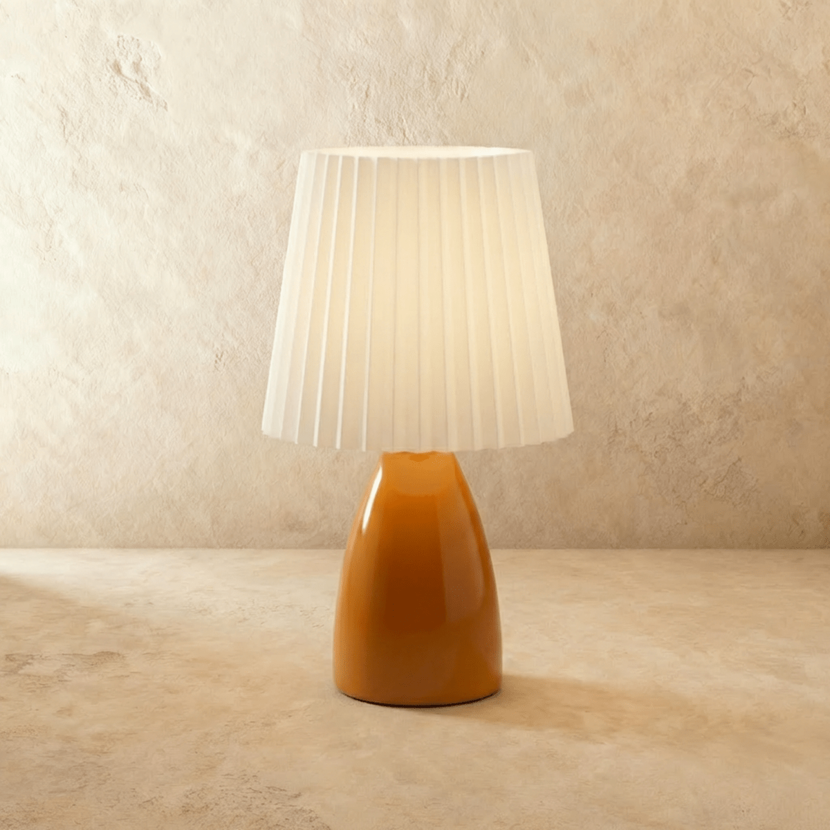 Table Lamp Ceramic Base Pleated Shade LED Trichromatic Light | Euroselle