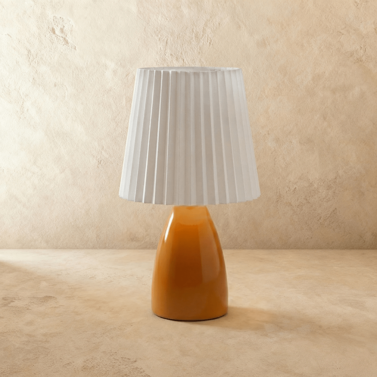 Table Lamp Ceramic Base Pleated Shade LED Trichromatic Light | Euroselle