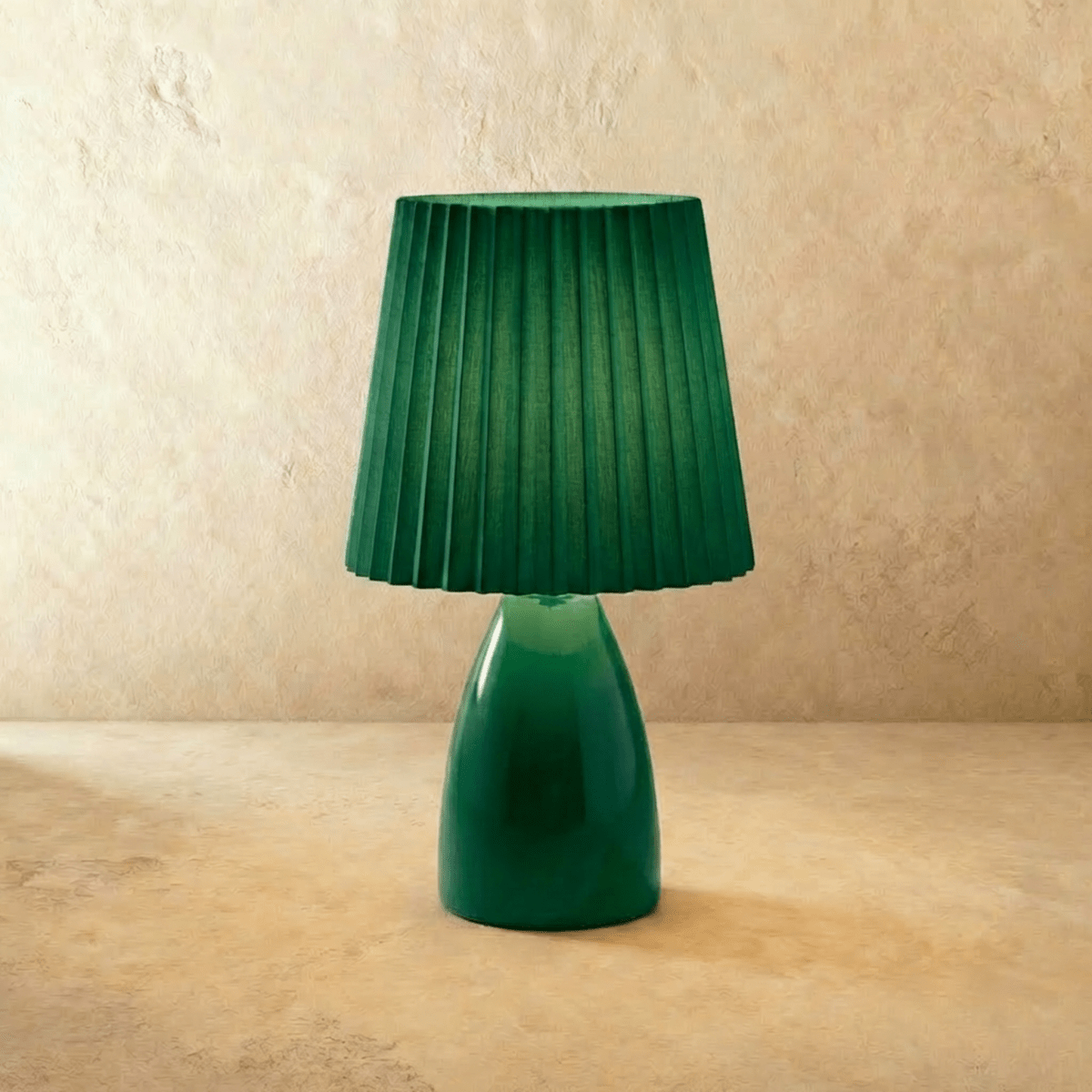 Table Lamp Ceramic Base Pleated Shade LED Trichromatic Light | Euroselle