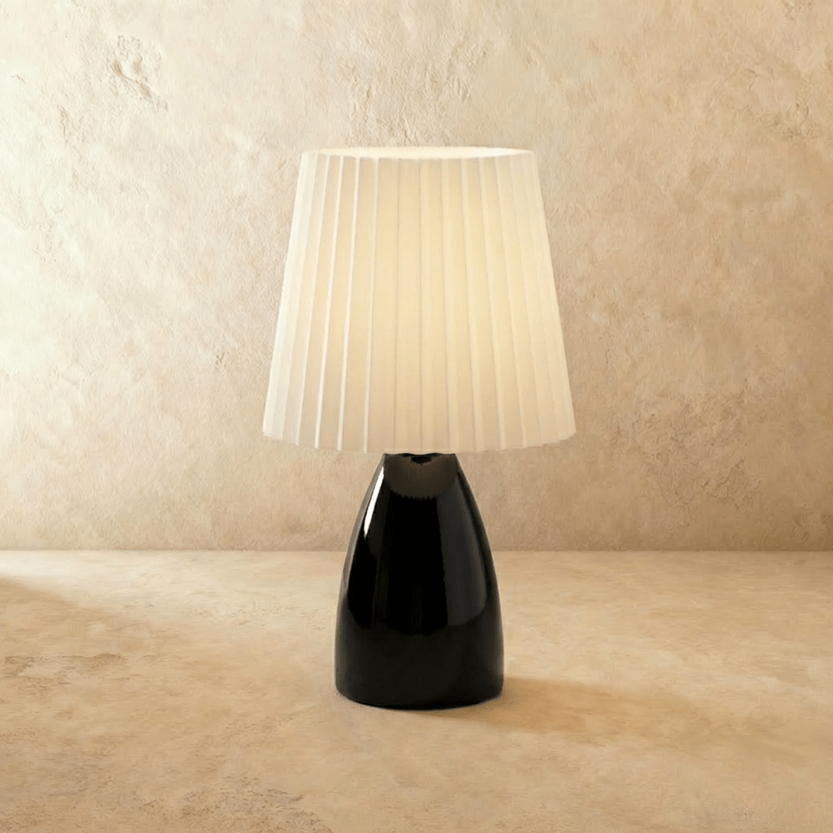 Table Lamp Ceramic Base Pleated Shade LED Trichromatic Light | Euroselle