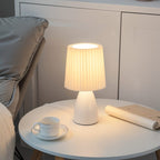 Table Lamp Ceramic Base Pleated Shade LED Trichromatic Light | Euroselle