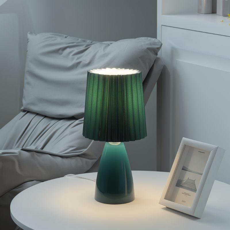Table Lamp Ceramic Base Pleated Shade LED Trichromatic Light | Euroselle