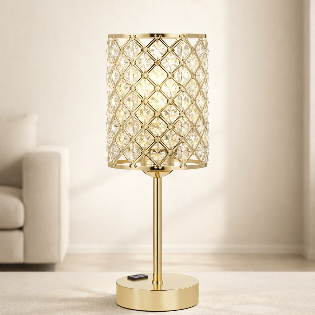 Table Lamp Crystal Gold Base USB Ports Touch Dimming 5.1 x 15.7 | Euroselle