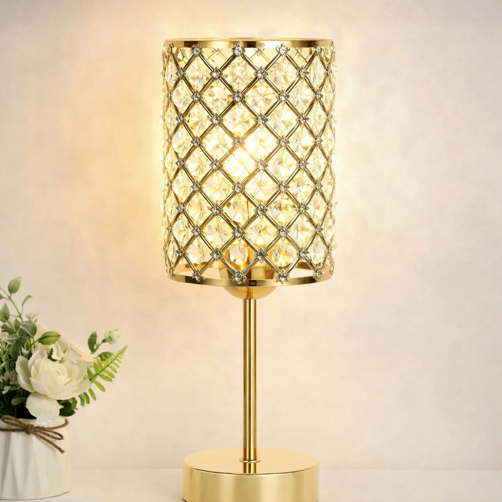Table Lamp Crystal Gold Base USB Ports Touch Dimming 5.1 x 15.7 | Euroselle