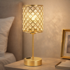 Table Lamp Crystal Gold Base USB Ports Touch Dimming 5.1 x 15.7 | Euroselle