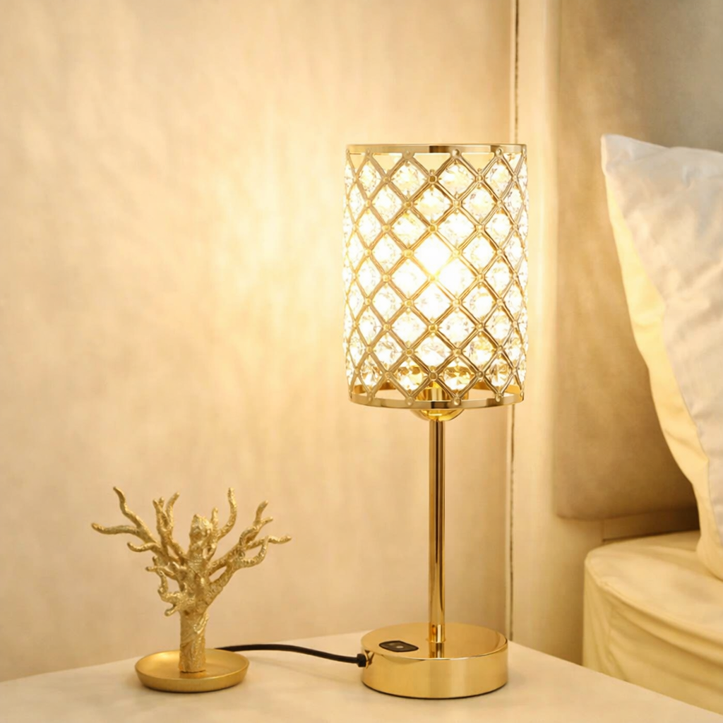 Table Lamp Crystal Gold Base USB Ports Touch Dimming 5.1 x 15.7 | Euroselle