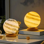 Table Lamp Glass Globe Warm LED Light Rechargeable | Euroselle