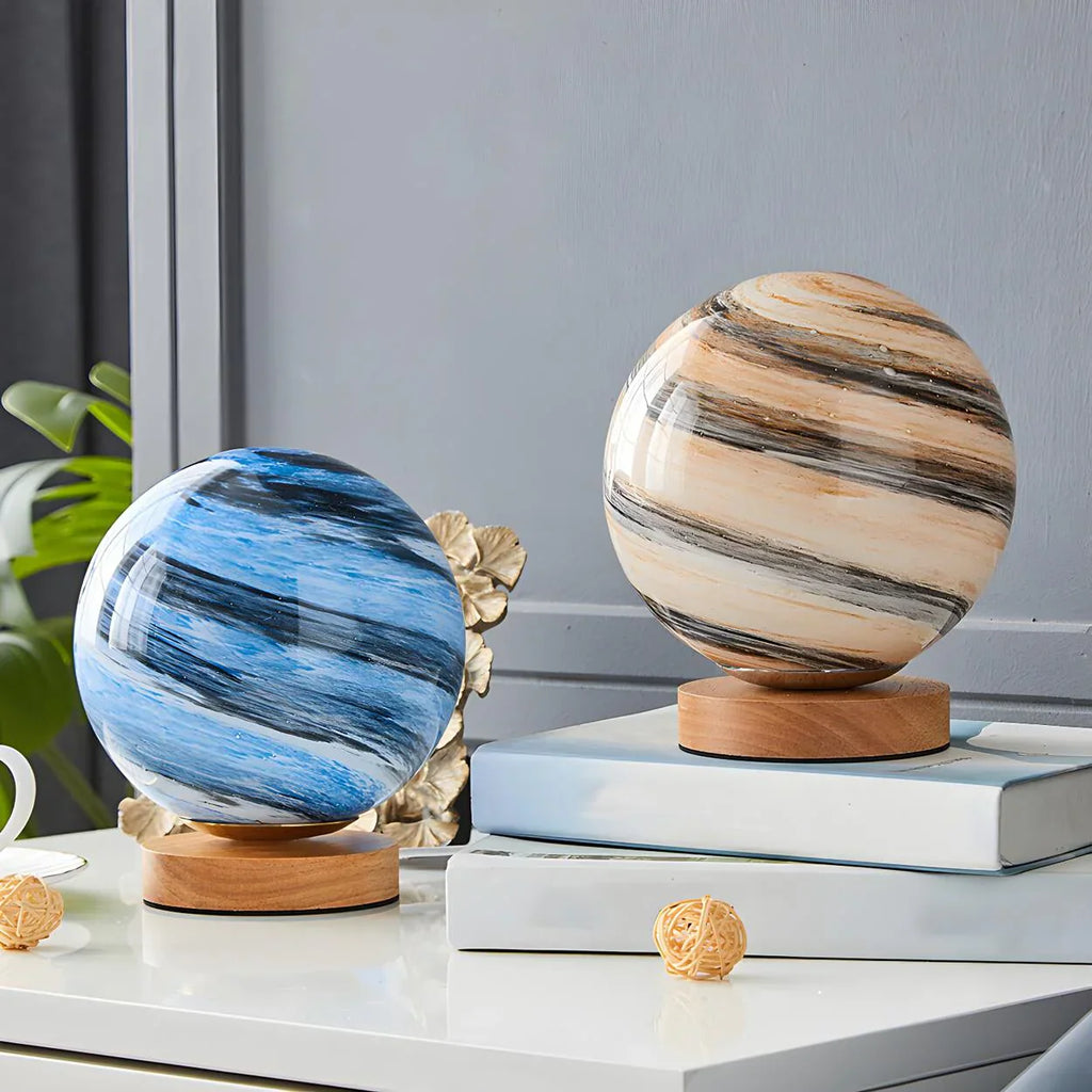 Table Lamp Glass Globe Warm LED Light Rechargeable | Euroselle