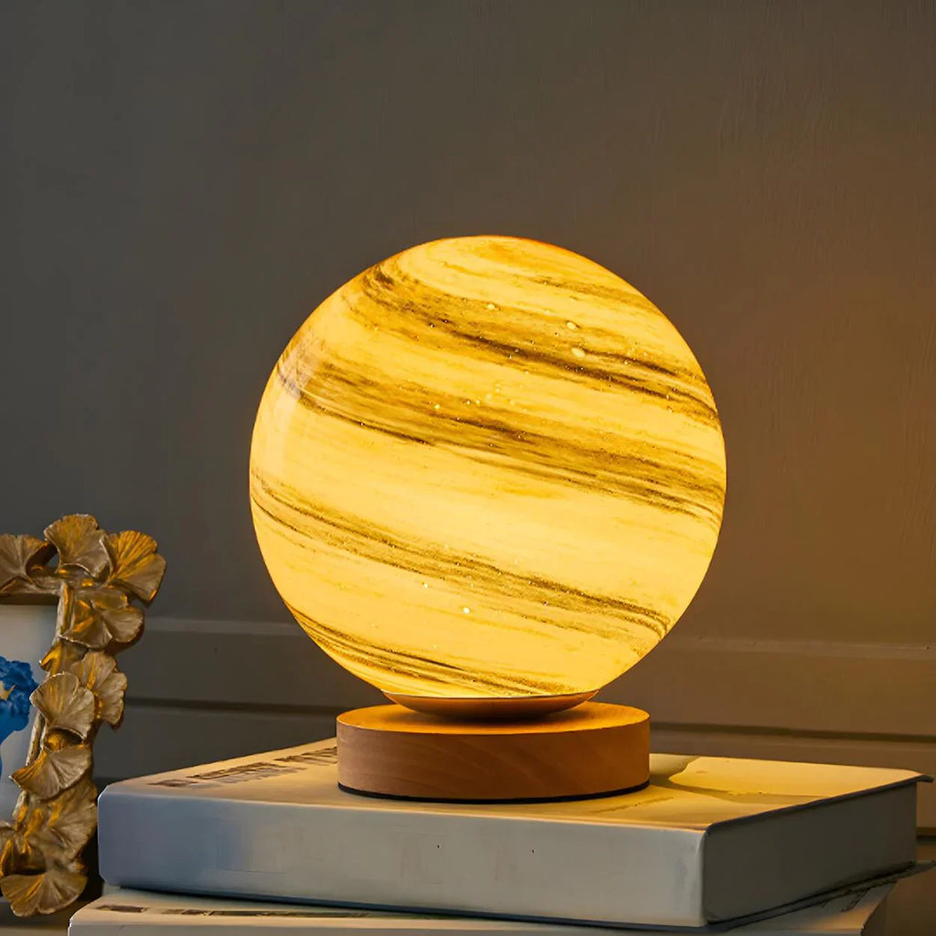 Table Lamp Glass Globe Warm LED Light Rechargeable | Euroselle