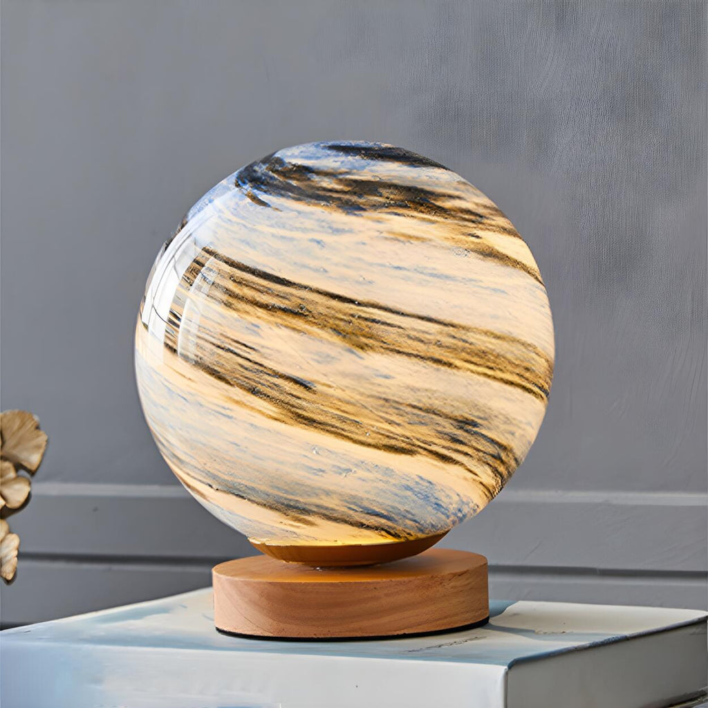Table Lamp Glass Globe Warm LED Light Rechargeable | Euroselle