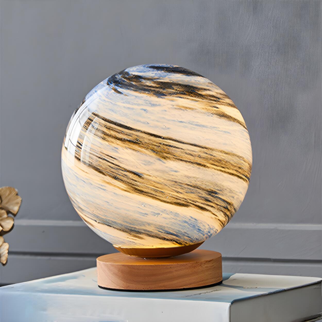 Table Lamp Glass Globe Warm LED Light Rechargeable | Euroselle