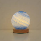 Table Lamp Glass Globe Wood Base LED Dimmable Plug In | Euroselle