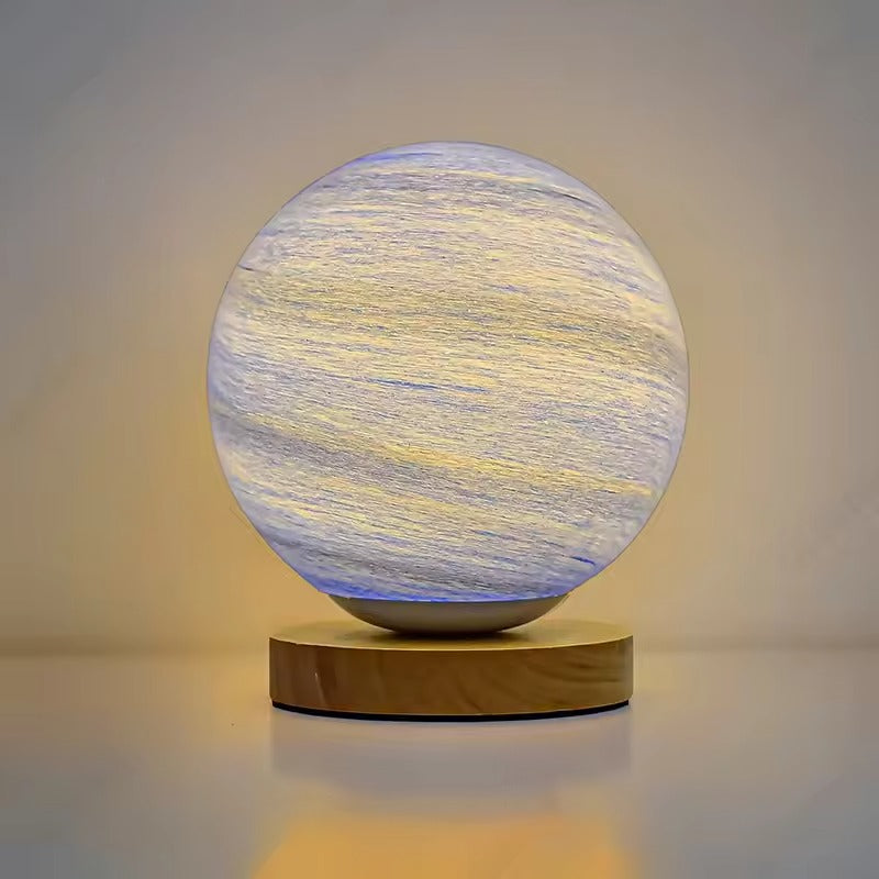 Table Lamp Glass Globe Wood Base LED Dimmable Plug In | Euroselle