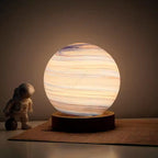 Table Lamp Glass Globe Wood Base LED Dimmable Plug In | Euroselle