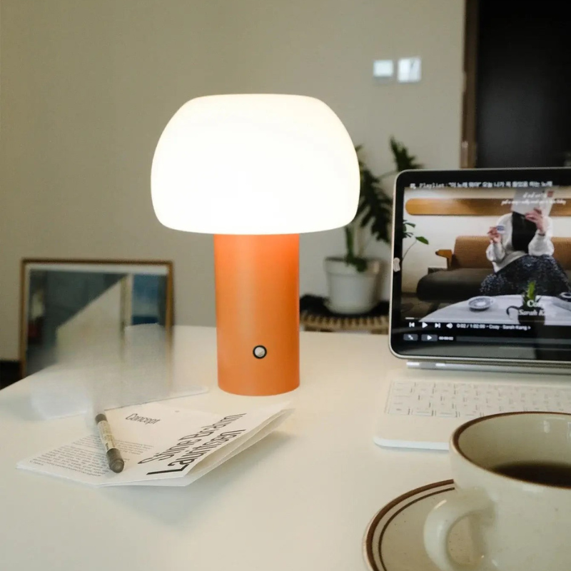 Pilz LED Tischlampe Kabellos Wiederaufladbar Touch-Schalter Eisen Acryl | Euroselle