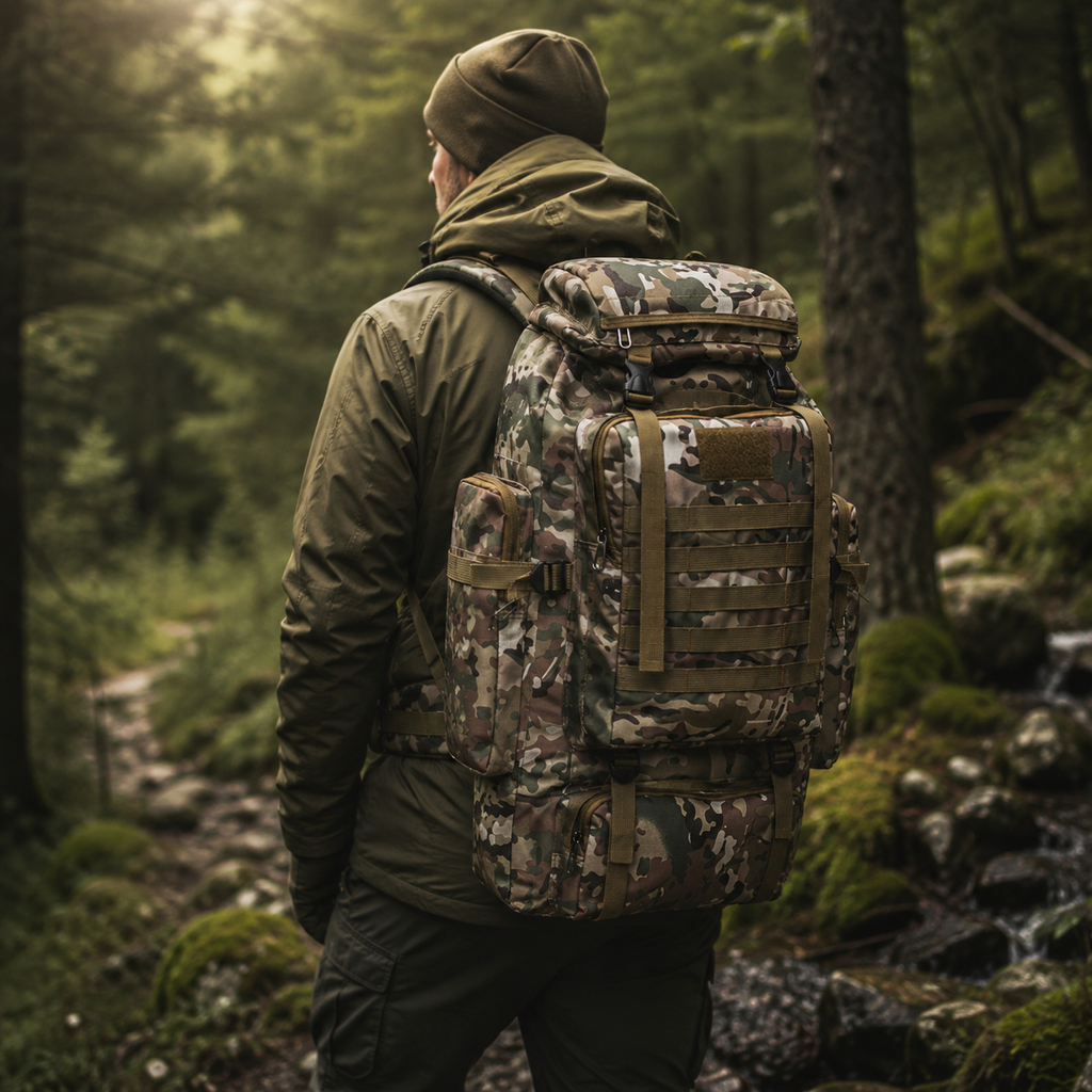 80L Heavy-Duty Hiking Backpack — 600D Oxford, MOLLE Webbing