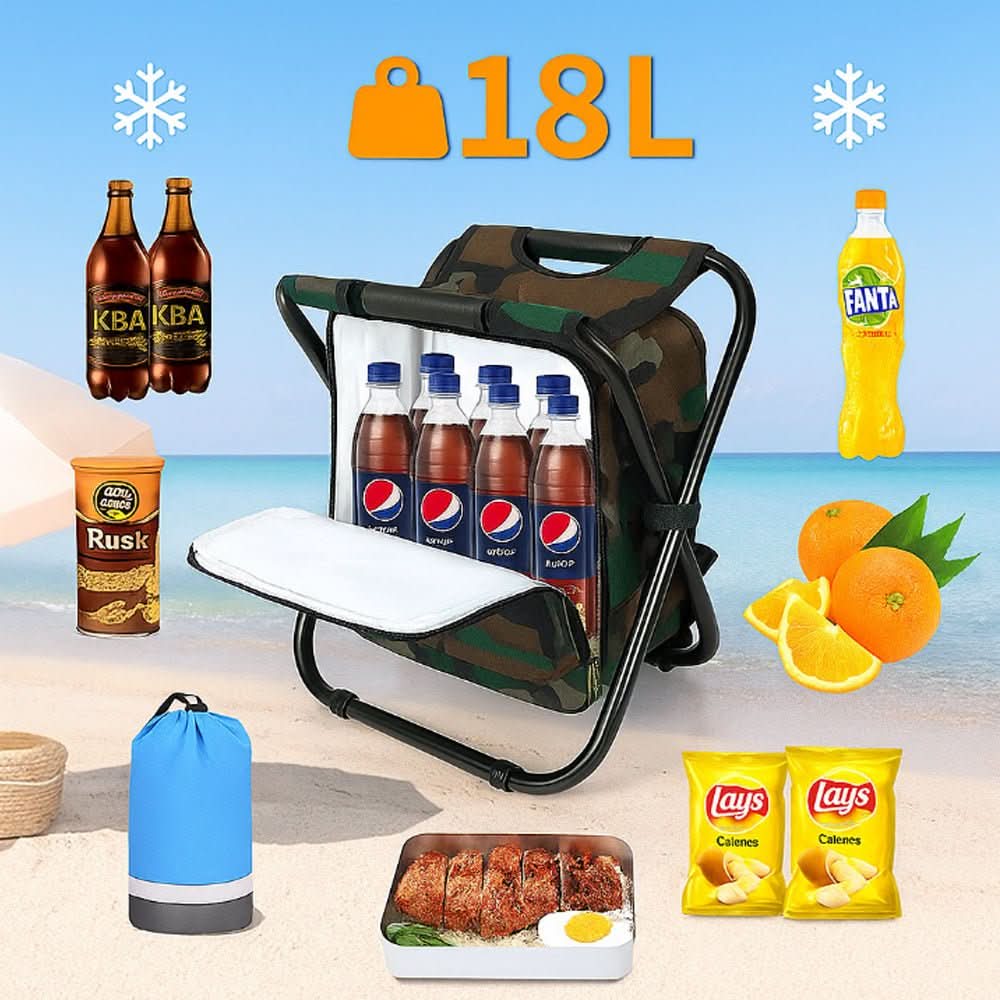 TrailChair 3v1 maskovací batoh — skládací židle, vestavěná chladicí taška