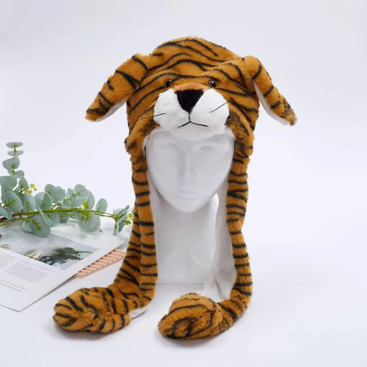 Interactive Plush Hat with Pop-Up Ears and Squeeze Paws