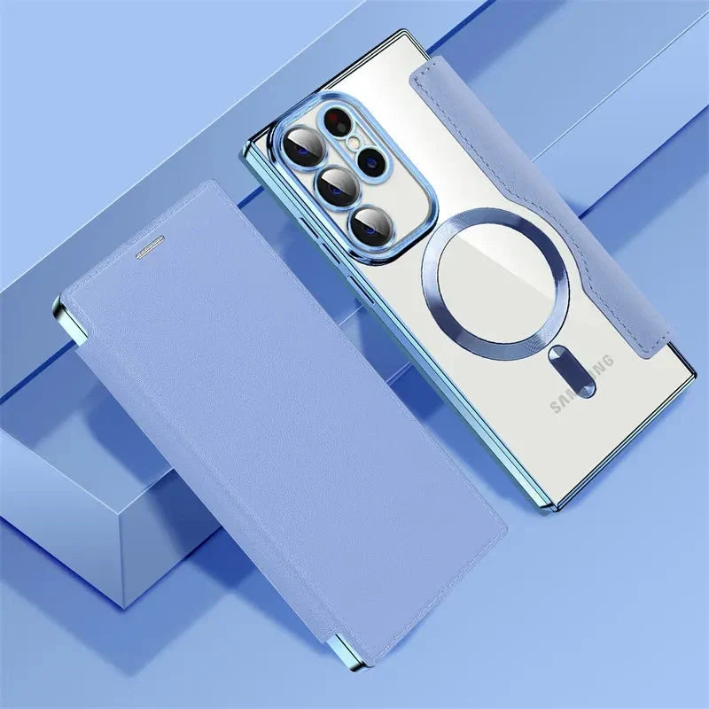 Gennemsigtigt folio-kortholdercover til Samsung Galaxy S22 S23 S24 S25 S26 — MagSafe-ring