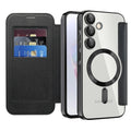 Gennemsigtigt folio-kortholdercover til Samsung Galaxy S22 S23 S24 S25 S26 — MagSafe-ring