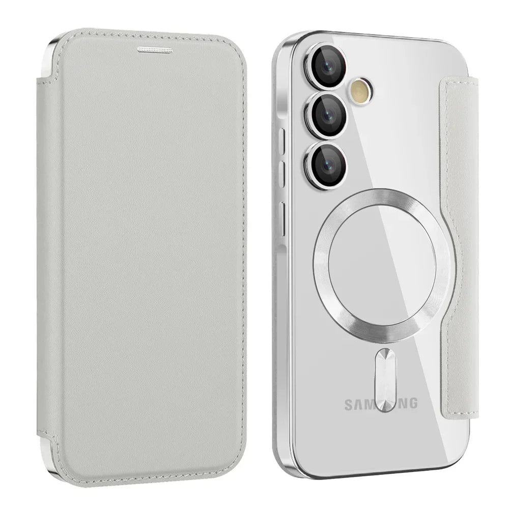 Gennemsigtigt folio-kortholdercover til Samsung Galaxy S22 S23 S24 S25 S26 — MagSafe-ring