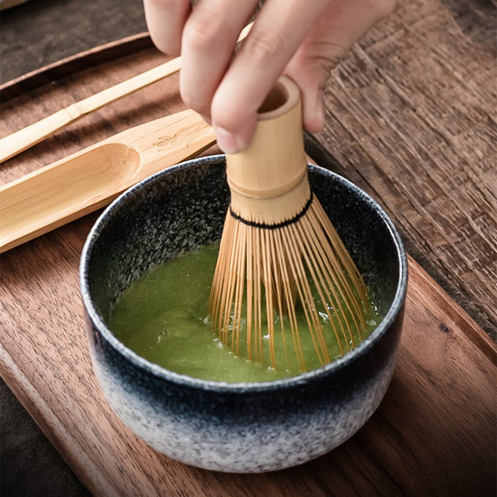 Bol à matcha en céramique de 12 fl oz - Fouet en bambou, cuillère, tamis et support