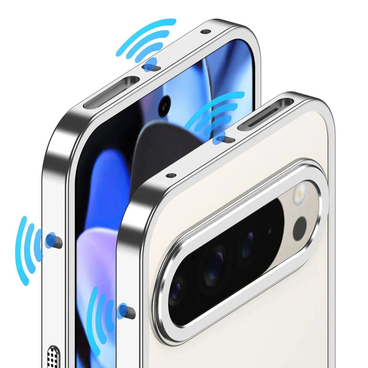 Kovový bumper pro Google Pixel 8/9/10/11 — ventilační otvory, ochrana fotoaparátu