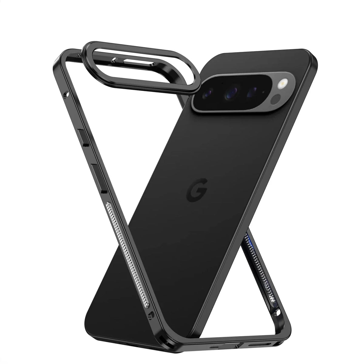 Kovový bumper pro Google Pixel 8/9/10/11 — ventilační otvory, ochrana fotoaparátu