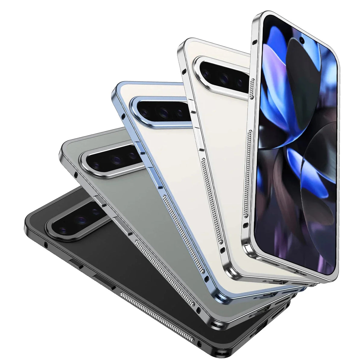 Kovový bumper pro Google Pixel 8/9/10/11 — ventilační otvory, ochrana fotoaparátu