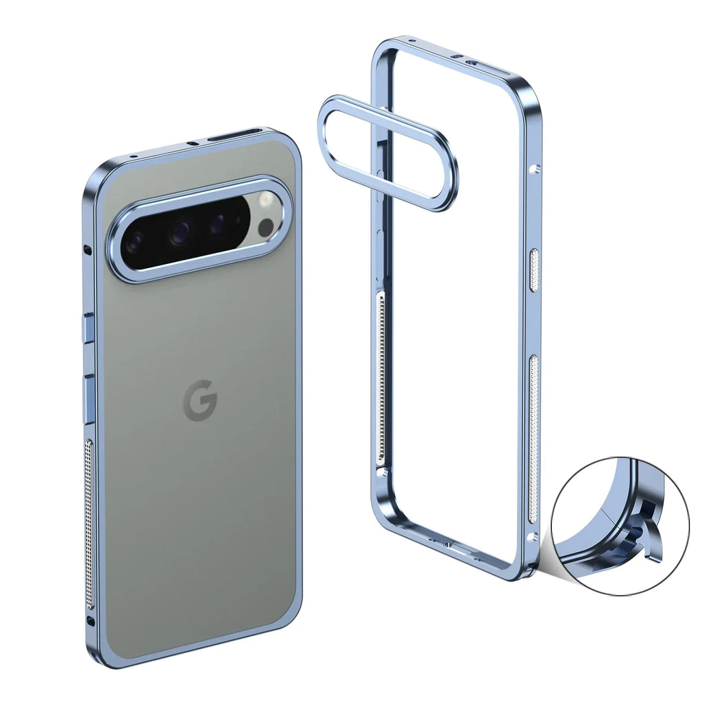Kovový bumper pro Google Pixel 8/9/10/11 — ventilační otvory, ochrana fotoaparátu