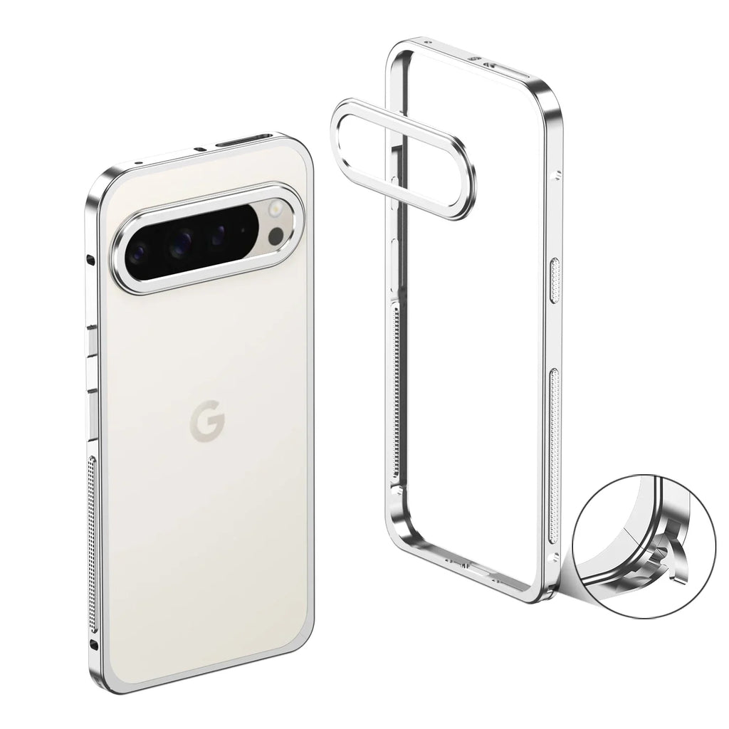 Kovový bumper pro Google Pixel 8/9/10/11 — ventilační otvory, ochrana fotoaparátu
