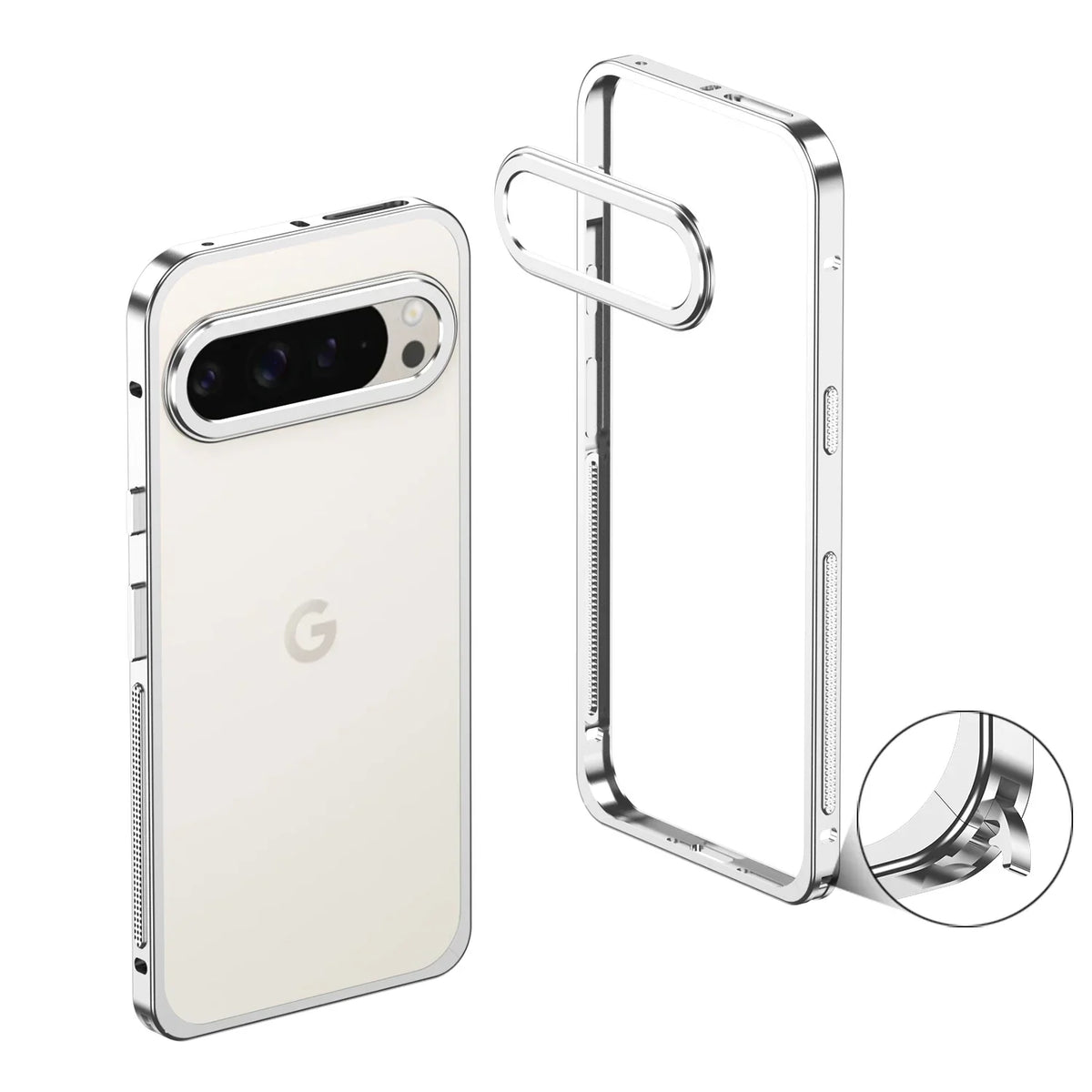 Kovový bumper pro Google Pixel 8/9/10/11 — ventilační otvory, ochrana fotoaparátu