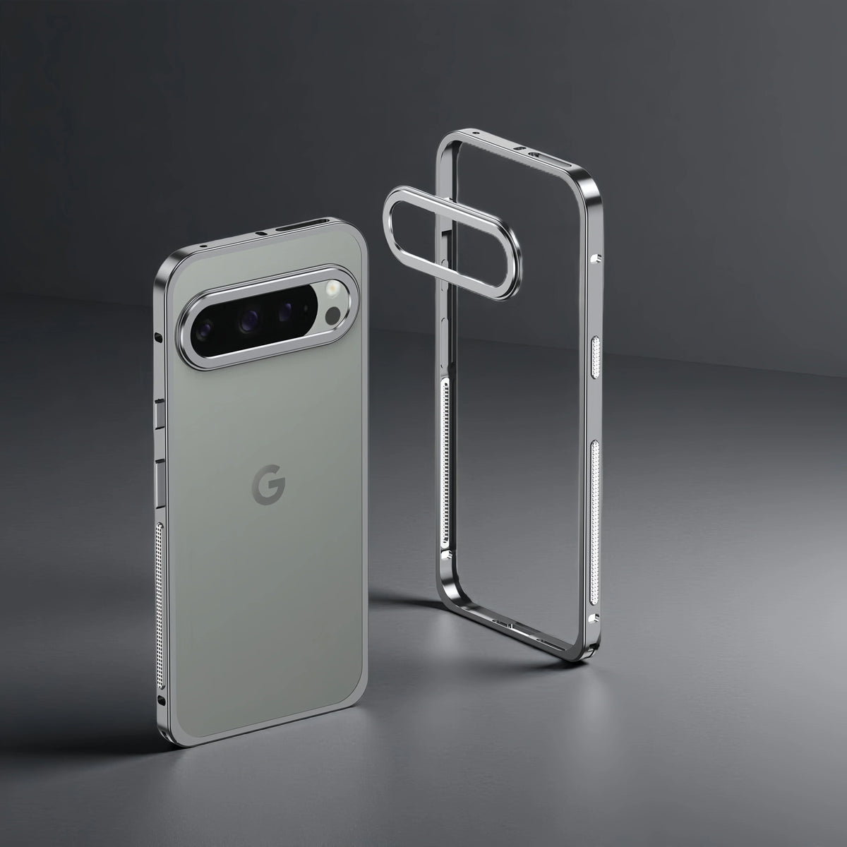 Kovový bumper pro Google Pixel 8/9/10/11 — ventilační otvory, ochrana fotoaparátu