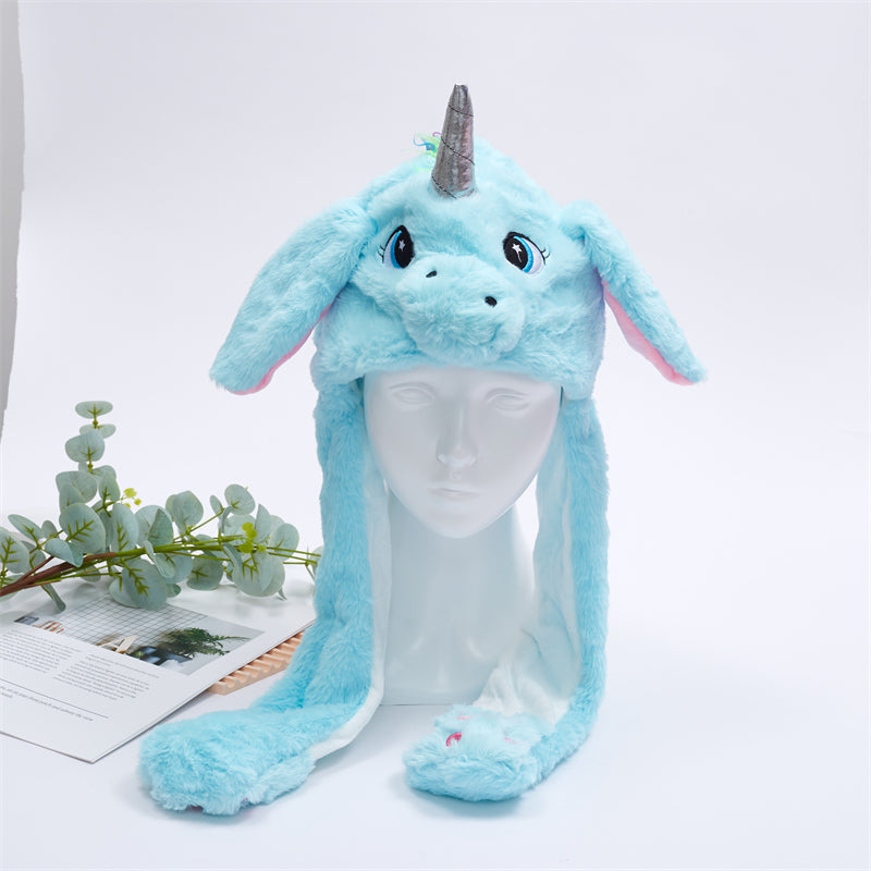 Interactive Plush Hat with Pop-Up Ears and Squeeze Paws
