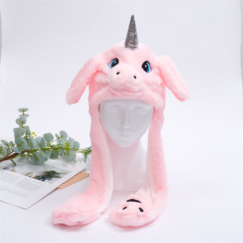 Interactive Plush Hat with Pop-Up Ears and Squeeze Paws