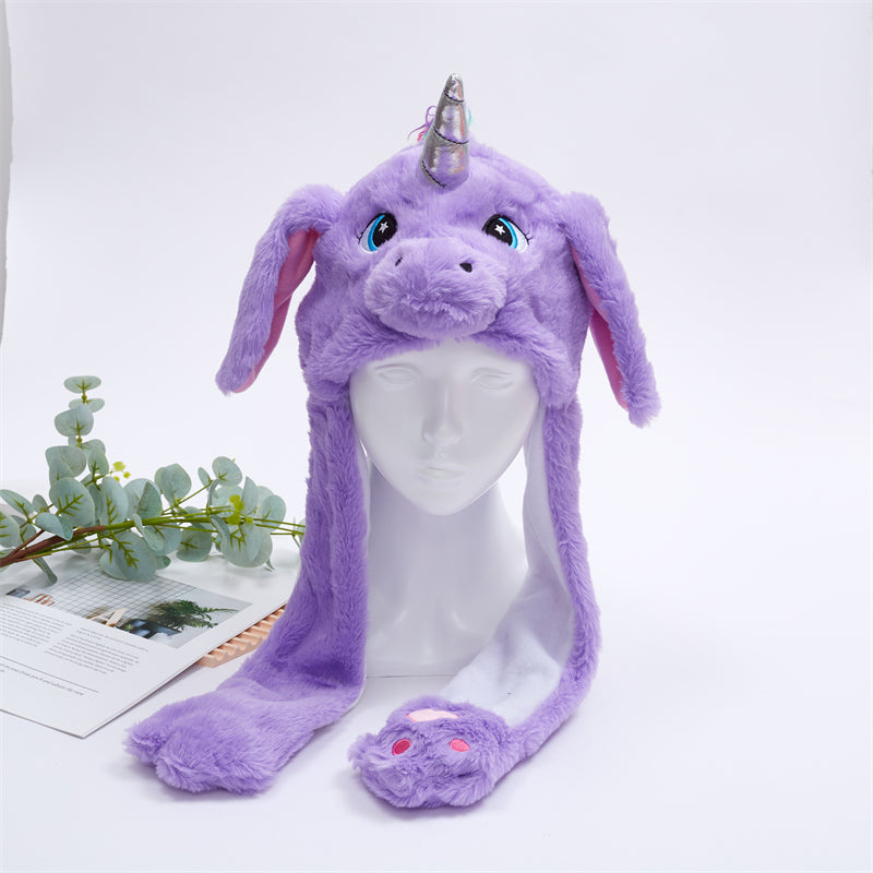 Interactive Plush Hat with Pop-Up Ears and Squeeze Paws