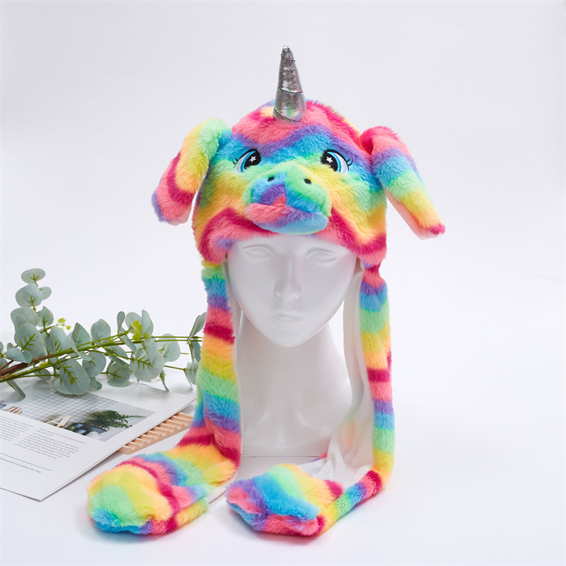 Interactive Plush Hat with Pop-Up Ears and Squeeze Paws