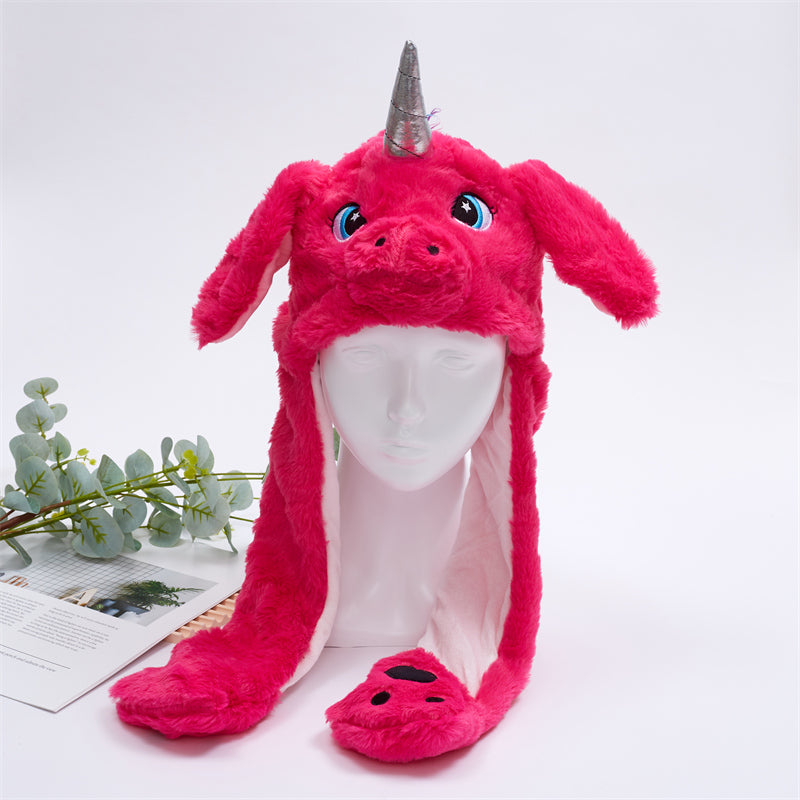 Interactive Plush Hat with Pop-Up Ears and Squeeze Paws