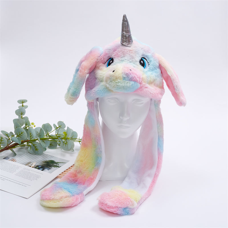 Interactive Plush Hat with Pop-Up Ears and Squeeze Paws
