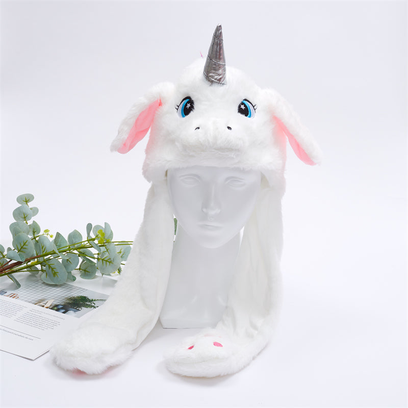 Interactive Plush Hat with Pop-Up Ears and Squeeze Paws