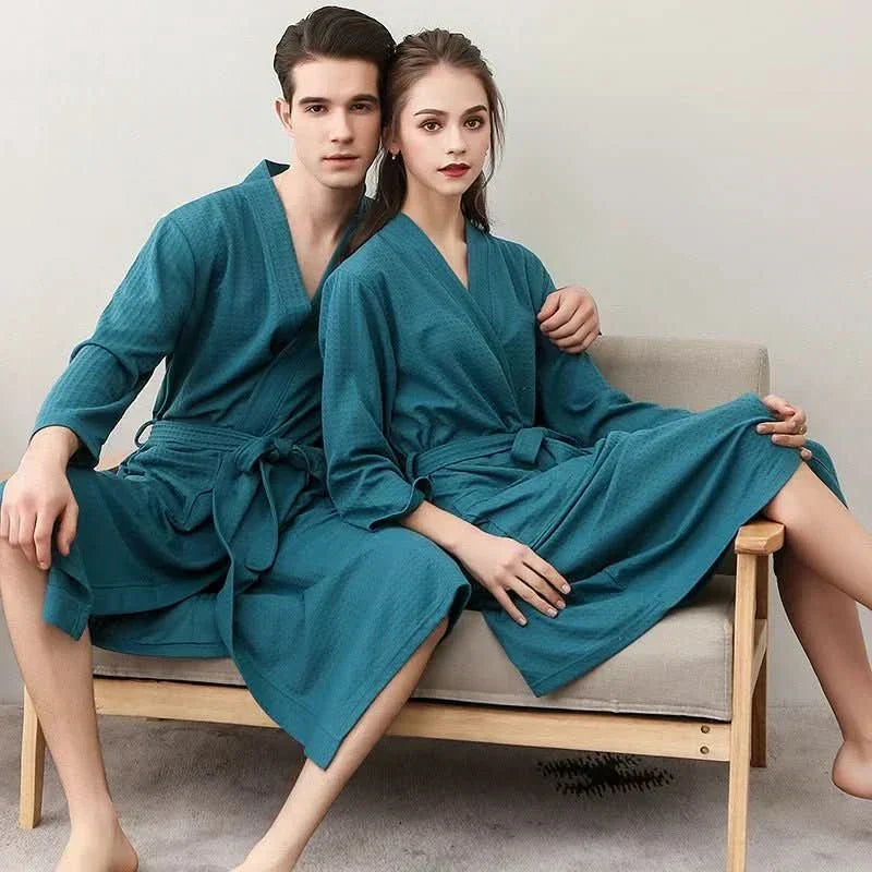 Azure Breeze Unisex-Waffelbademantel — Leichtes, atmungsaktives Design