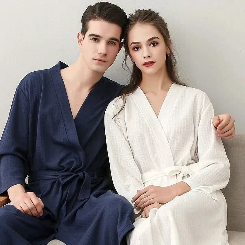 Azure Breeze Unisex-Waffelbademantel — Leichtes, atmungsaktives Design