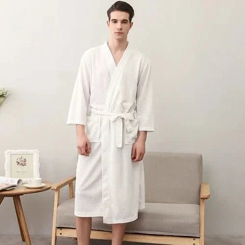 Azure Breeze Unisex-Waffelbademantel — Leichtes, atmungsaktives Design