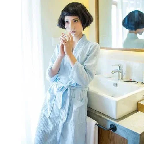 Azure Breeze Unisex-Waffelbademantel — Leichtes, atmungsaktives Design