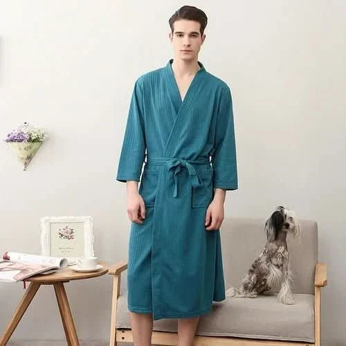 Azure Breeze Unisex-Waffelbademantel — Leichtes, atmungsaktives Design