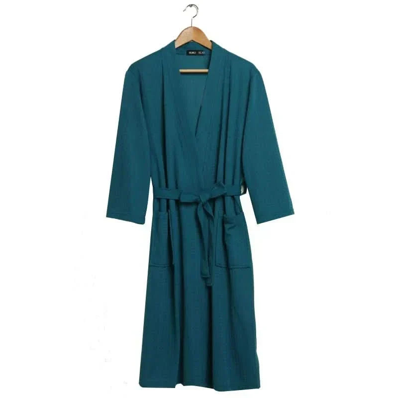Azure Breeze Unisex-Waffelbademantel — Leichtes, atmungsaktives Design