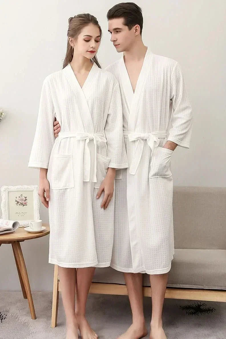 Azure Breeze Unisex-Waffelbademantel — Leichtes, atmungsaktives Design