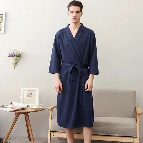 Azure Breeze Unisex-Waffelbademantel — Leichtes, atmungsaktives Design