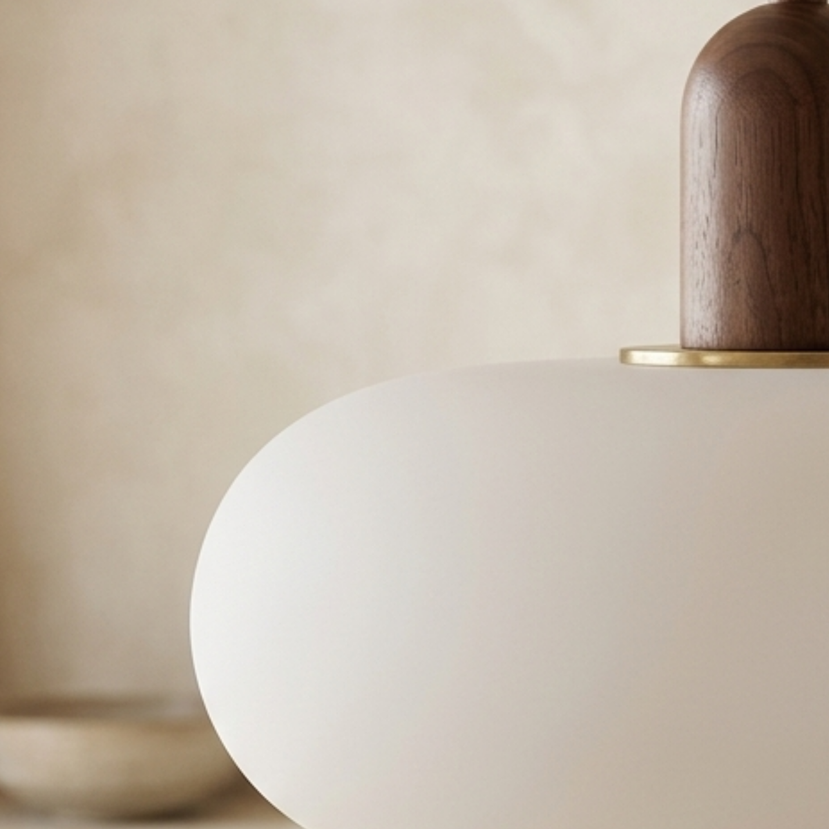 Oval Pendant Ceiling Light — Walnut Wood Shade, Integrated LED
