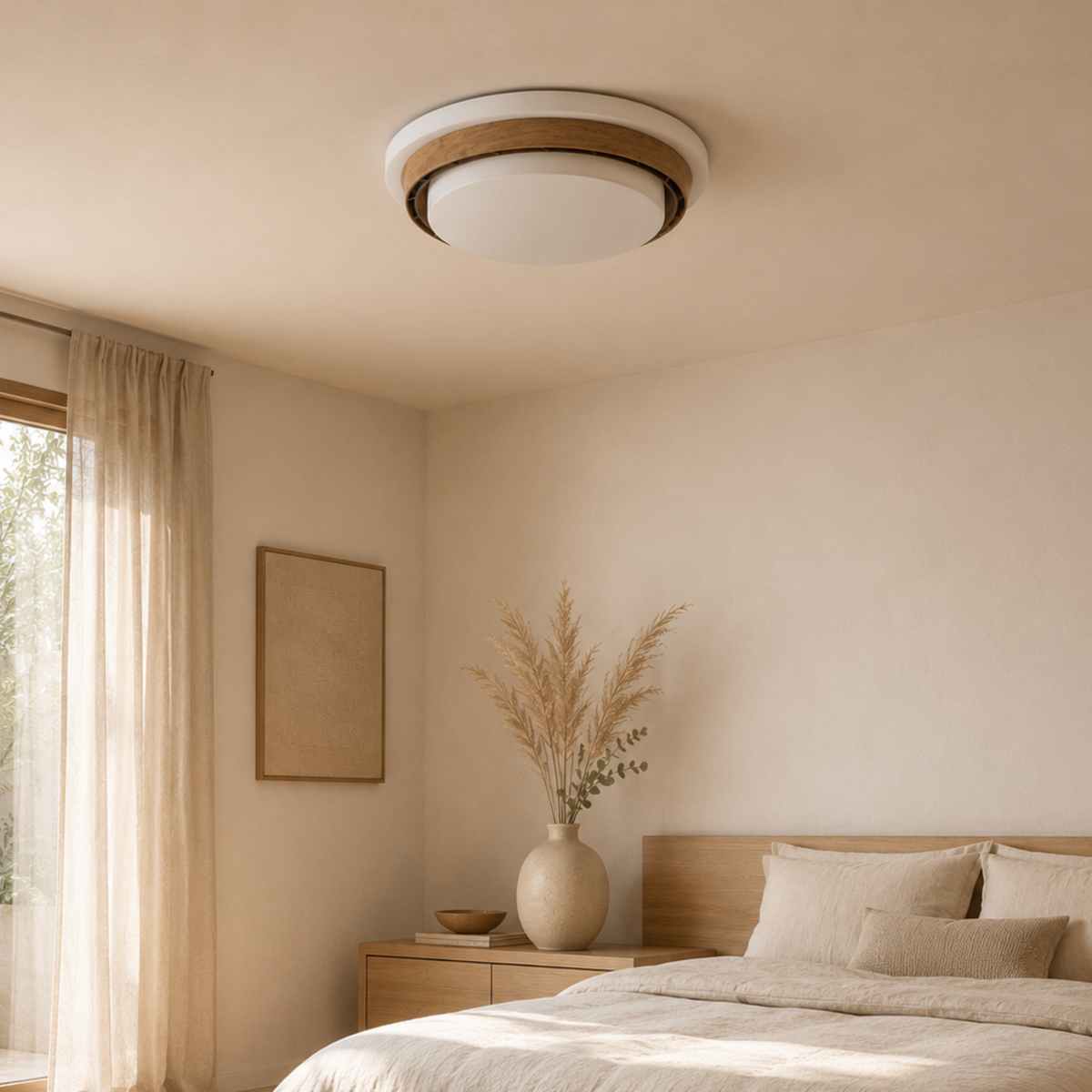 Bladlös LED-takfläkt med belysning — 48 cm i diameter, 14 cm tjocklek